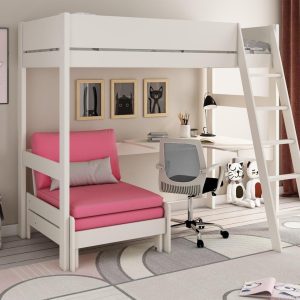 Anderson Desk High Sleeper With Pink Chair  30 Single  White | Bed Sava