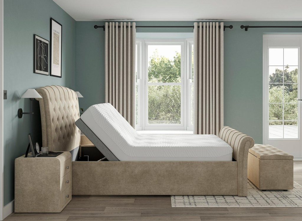 Paris Sleepmotion Adjustable Upholstered Bed Frame - 4'6 Double - Beige