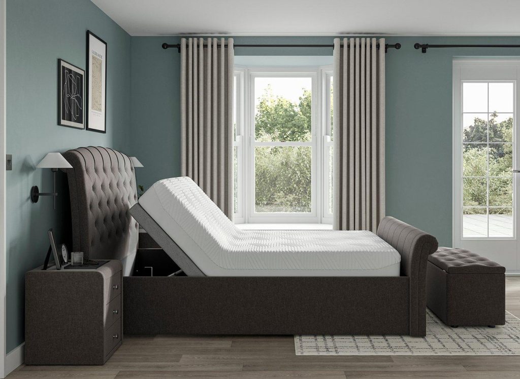 Paris Sleepmotion Adjustable Upholstered Bed Frame - 4'6 Double - Grey