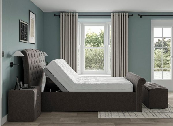 Paris Sleepmotion Adjustable Upholstered Bed Frame  46 Double  Grey | Bed Sava