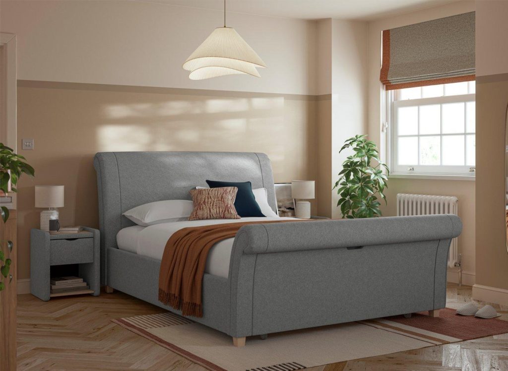 Delaware Upholstered Sleigh Bed Frame  46 Double  Grey | Bed Sava