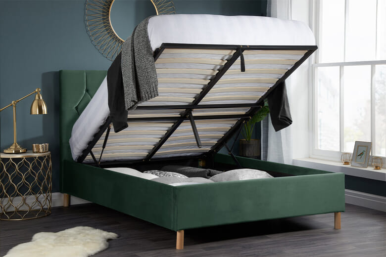 Birlea Berlin Black Crushed Velvet Ottoman Bed, Small Double