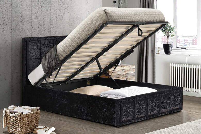 Birlea Berlin Steel Crushed Velvet Ottoman Bed, Small Double