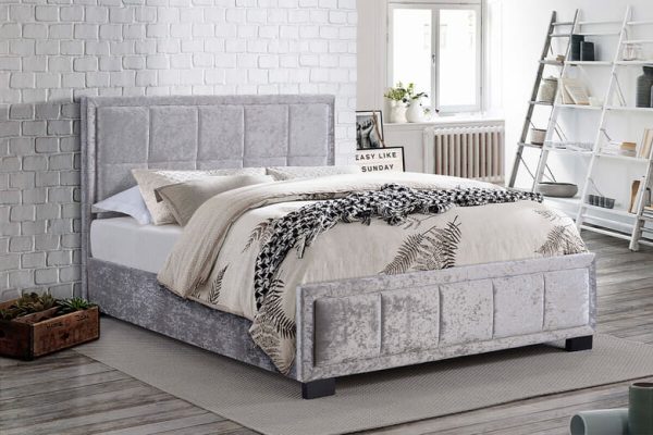 Birlea Hannover Steel Crushed Velvet Fabric Bed King Size | Bed Sava