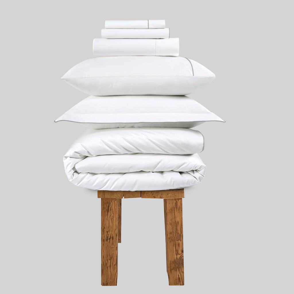 800 Thread Count Egyptian Cotton Duke of Bliss LUXE Bedding Set - Brilliant White with Simply Taupe Accent, Super King / Brilliant White with Simply Taupe Accent