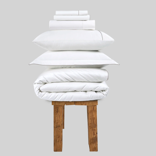 800 Thread Count Egyptian Cotton Duke of Bliss LUXE Bedding Set  Brilliant White with Simply Taupe Accent King  Brilliant White with Simply Taupe Accent | Bed Sava