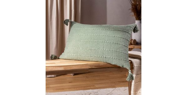 Textured Tassel Cushion  Eucalyptus | Bed Sava