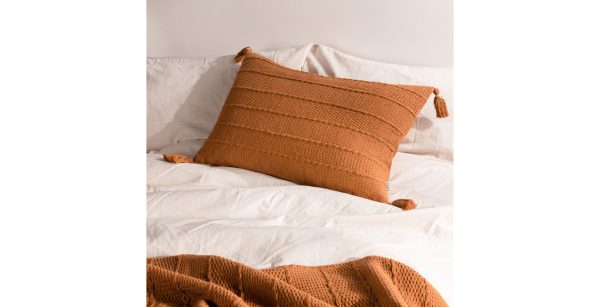 Textured Tassel Cushion  Ginger | Bed Sava