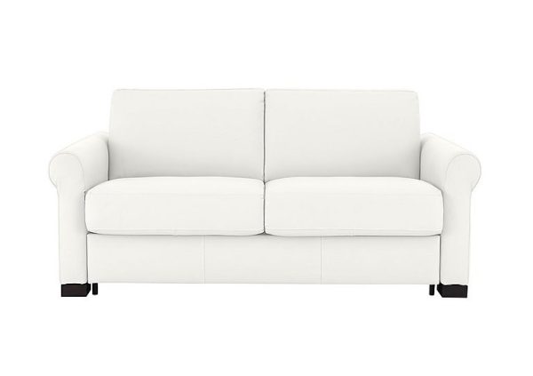 Nicoletti  Alcova 2 Seater Leather Sofa Bed with Scroll Arms  Torello Bianco Puro | Bed Sava