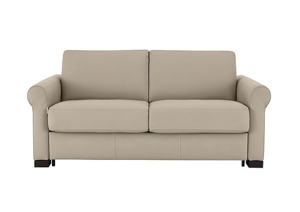 Nicoletti  Alcova 2 Seater Leather Sofa Bed with Scroll Arms  Torello Fango | Bed Sava