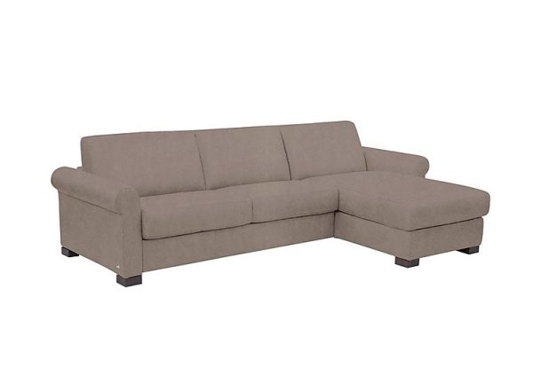 Nicoletti  Alcova 3 Seater Right Hand Facing Fabric Sofa Bed and Storage Chaise with Scroll Arms  Flambe Tortora | Bed Sava