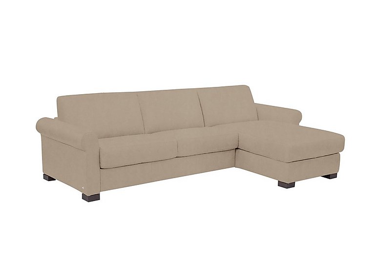 Nicoletti - Alcova 3 Seater Right Hand Facing Fabric Sofa Bed and Storage Chaise with Scroll Arms - Flambe Visone