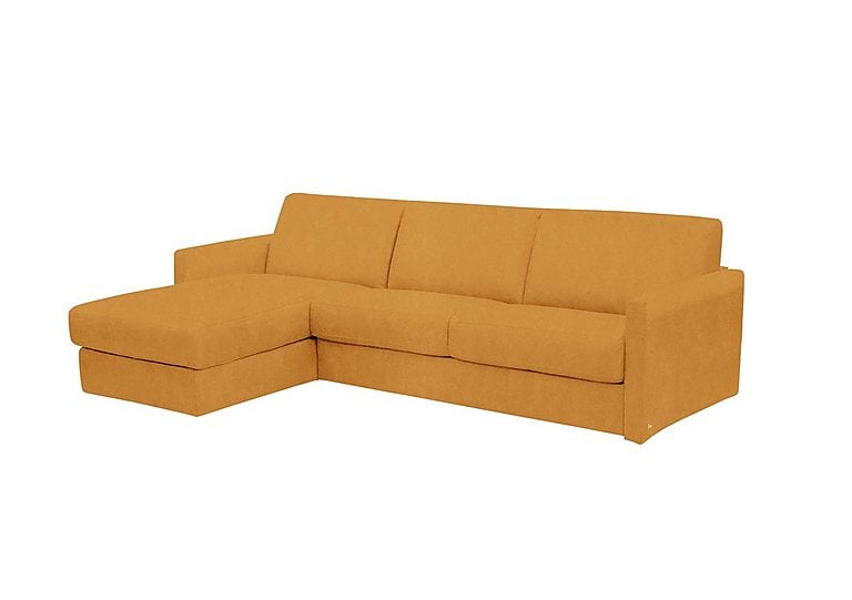 Nicoletti - Alcova 3 Seater Left Hand Facing Fabric Sofa Bed and Storage Chaise with Slim Arms - Flambe Ocre