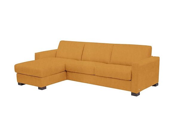 Nicoletti  Alcova 3 Seater Left Hand Facing Fabric Sofa Bed and Storage Chaise with Box Arms  Flambe Ocre | Bed Sava