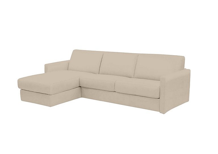Nicoletti - Alcova 3 Seater Leather Sofa Bed with Storage Left Hand Facing Chaise and Slim Arms - Botera Crema