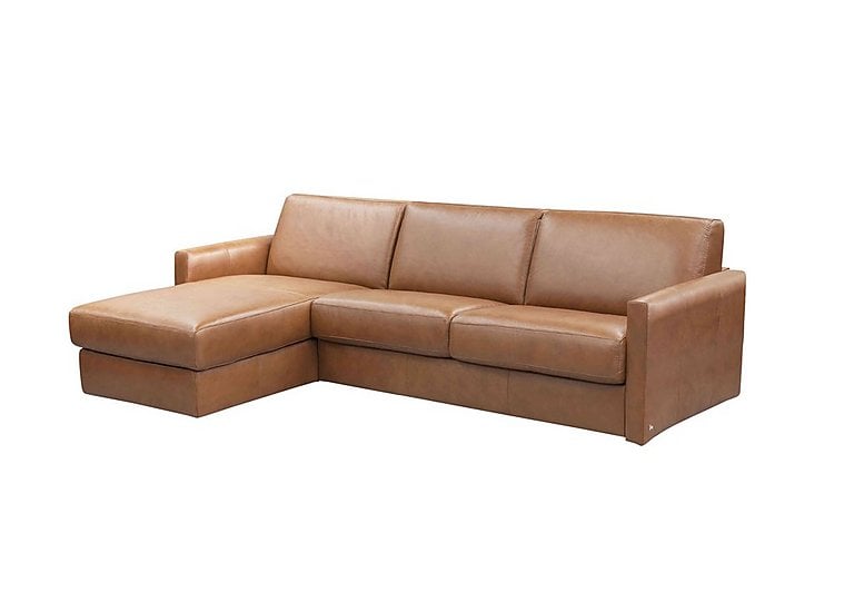 Nicoletti - Alcova 3 Seater Leather Sofa Bed with Storage Left Hand Facing Chaise and Slim Arms - Botero Cuoio
