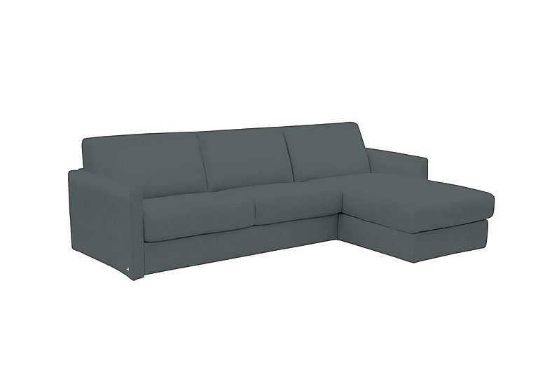 Nicoletti - Alcova 3 Seater Leather Sofa Bed with Storage Right Hand Facing Chaise and Slim Arms - Botero Ottanio