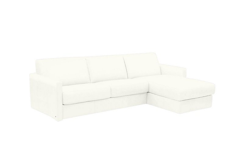 Nicoletti - Alcova 3 Seater Leather Sofa Bed with Storage Right Hand Facing Chaise and Slim Arms - Torello Bianco Puro