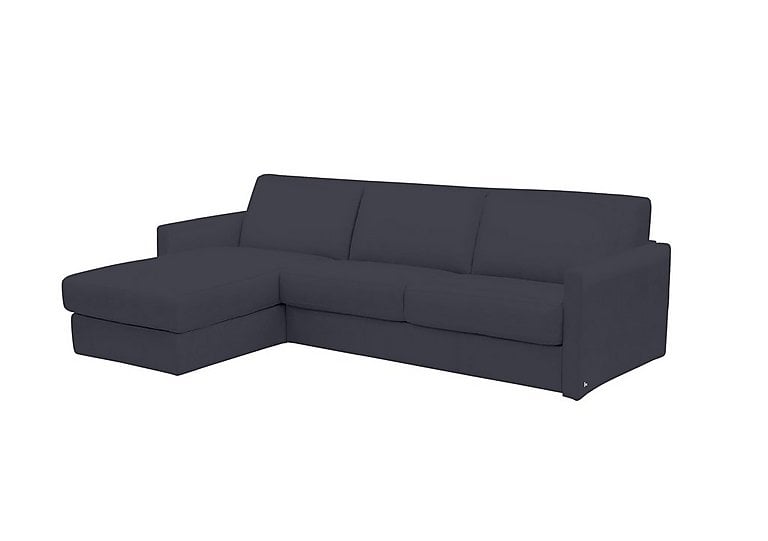 Nicoletti - Alcova 3 Seater Leather Sofa Bed with Storage Left Hand Facing Chaise and Slim Arms - Torello Blu