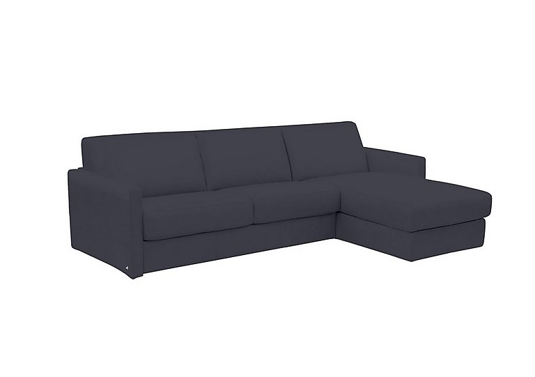 Nicoletti - Alcova 3 Seater Leather Sofa Bed with Storage Right Hand Facing Chaise and Slim Arms - Torello Blu