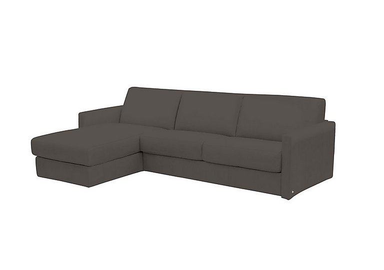 Nicoletti - Alcova 3 Seater Leather Sofa Bed with Storage Left Hand Facing Chaise and Slim Arms - Torello Grigio Scuro