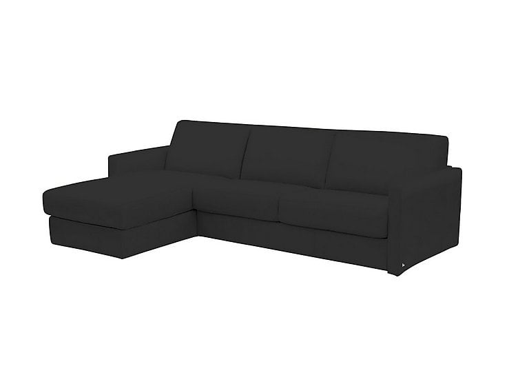 Nicoletti - Alcova 3 Seater Leather Sofa Bed with Storage Left Hand Facing Chaise and Slim Arms - Torello Nero