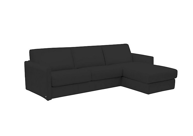 Nicoletti - Alcova 3 Seater Leather Sofa Bed with Storage Right Hand Facing Chaise and Slim Arms - Torello Nero