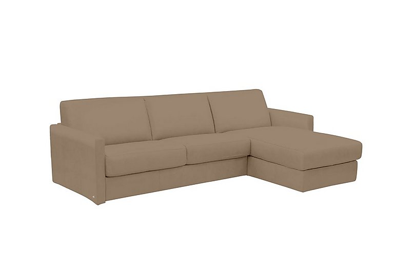 Nicoletti - Alcova 3 Seater Leather Sofa Bed with Storage Right Hand Facing Chaise and Slim Arms - Torello Taupe