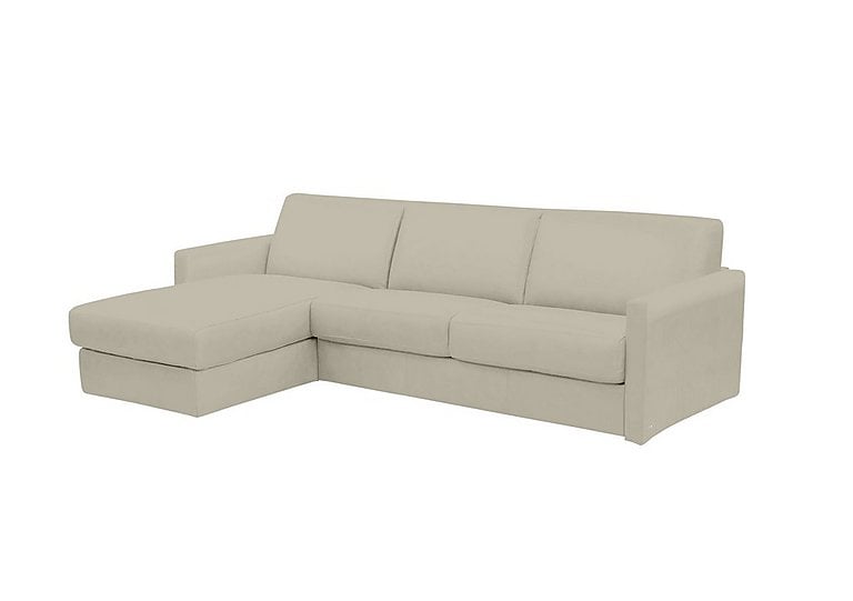Nicoletti - Alcova 3 Seater Leather Sofa Bed with Storage Left Hand Facing Chaise and Slim Arms - Torello Tortora
