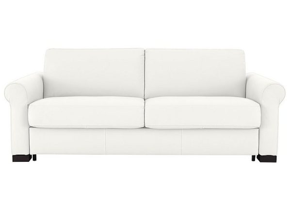 Nicoletti  Alcova 3 Seater Leather Sofa Bed with Scroll Arms  Torello Bianco Puro | Bed Sava