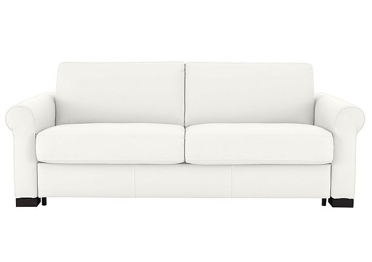 Nicoletti - Alcova 3 Seater Leather Sofa Bed with Scroll Arms - Torello Bianco Puro