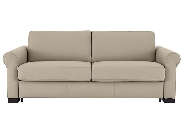 Nicoletti  Alcova 3 Seater Leather Sofa Bed with Scroll Arms  Torello Fango | Bed Sava