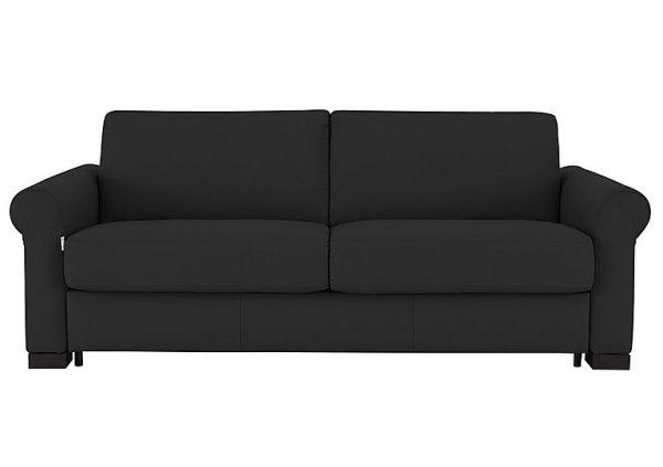 Nicoletti  Alcova 3 Seater Leather Sofa Bed with Scroll Arms  Torello Nero | Bed Sava