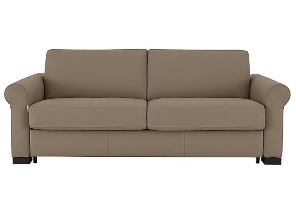 Nicoletti  Alcova 3 Seater Leather Sofa Bed with Scroll Arms  Torello Taupe | Bed Sava