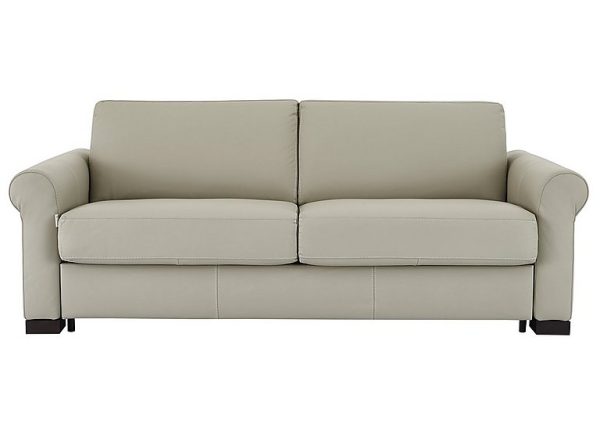 Nicoletti  Alcova 3 Seater Leather Sofa Bed with Scroll Arms  Torello Tortora | Bed Sava
