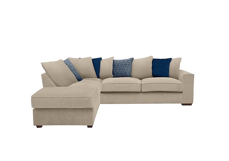 Cory Fabric Left Hand Facing Corner Chaise Scatter Back Sofa Bed - Cosmo Linen & Blue Pack