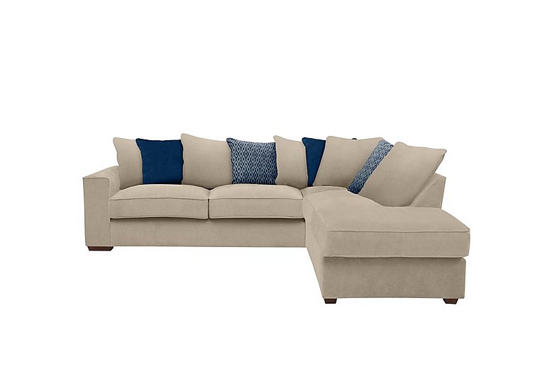 Cory Fabric Right Hand Facing Corner Chaise Scatter Back Sofa Bed - Cosmo Linen & Blue Pack