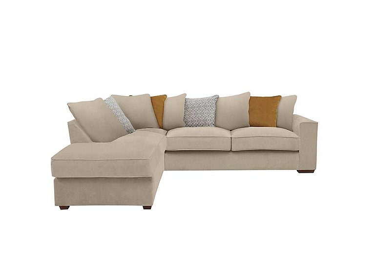 Cory Fabric Left Hand Facing Corner Chaise Scatter Back Sofa Bed - Cosmo Linen & Mustard Pack