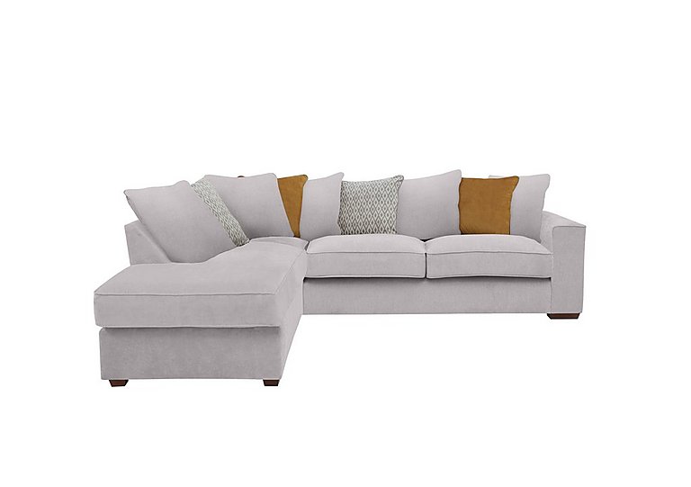 Cory Fabric Left Hand Facing Corner Chaise Scatter Back Sofa Bed - Cosmo Silver & Mustard Pack