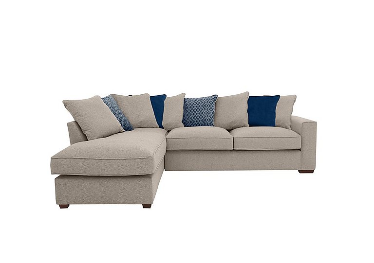 Cory Fabric Left Hand Facing Corner Chaise Scatter Back Sofa Bed - Dallas Natural & Blue Pack