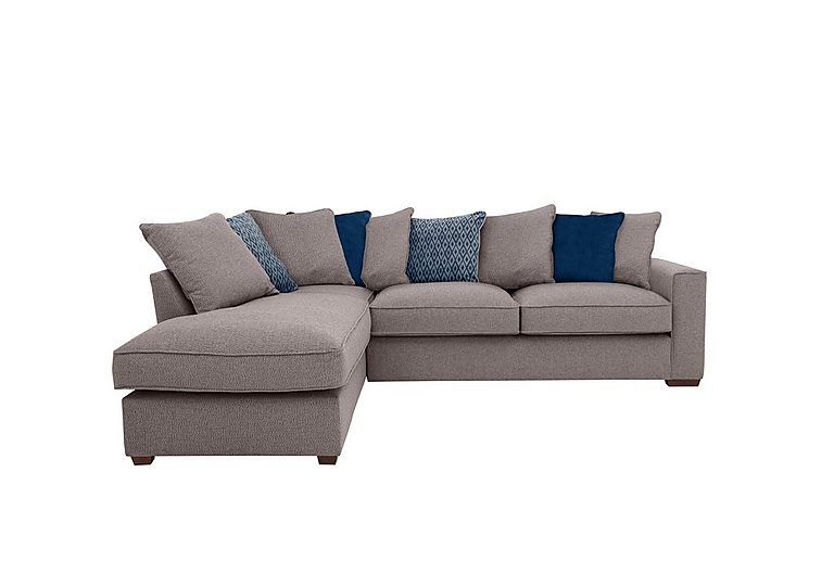 Cory Fabric Left Hand Facing Corner Chaise Scatter Back Sofa Bed - Dallas Taupe & Blue Pack