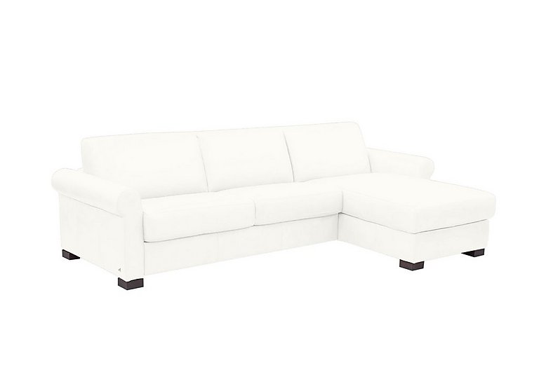Nicoletti - Alcova 3 Seater Leather Sofa Bed and Storage Right Hand Facing Chaise with Scroll Arms - Botero Bianco