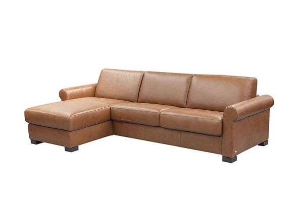 Nicoletti  Alcova 3 Seater Leather Sofa Bed and Storage Left Hand Facing Chaise with Scroll Arms  Botero Cuoio | Bed Sava