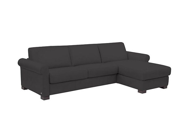 Nicoletti  Alcova 3 Seater Leather Sofa Bed and Storage Right Hand Facing Chaise with Scroll Arms  Botero Nero | Bed Sava