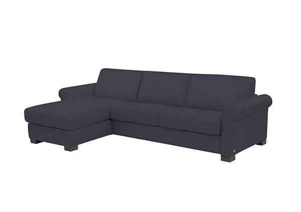Nicoletti  Alcova 3 Seater Leather Sofa Bed and Storage Left Hand Facing Chaise with Scroll Arms  Torello Blu | Bed Sava