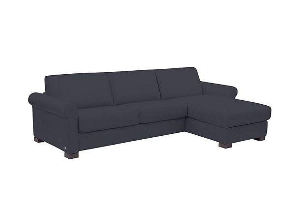 Nicoletti  Alcova 3 Seater Leather Sofa Bed and Storage Right Hand Facing Chaise with Scroll Arms  Torello Blu | Bed Sava