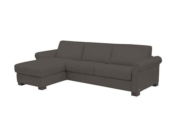 Nicoletti  Alcova 3 Seater Leather Sofa Bed and Storage Left Hand Facing Chaise with Scroll Arms  Torello Grigio Scuro | Bed Sava