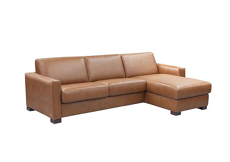 Nicoletti - Alcova 3 Seater Leather Sofa Bed with Storage Right Hand Facing Chaise and Box Arms - Botero Cuoio