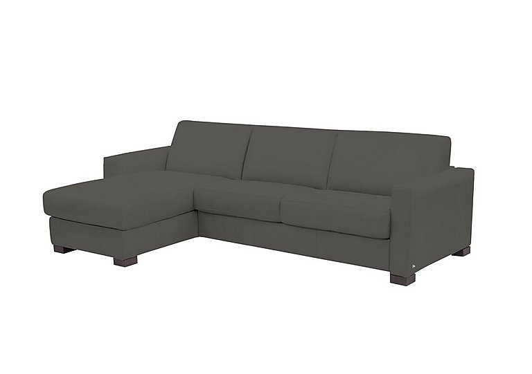 Nicoletti - Alcova 3 Seater Leather Sofa Bed with Storage Left Hand Facing Chaise and Box Arms - Botero Grigio