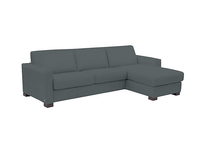 Nicoletti - Alcova 3 Seater Leather Sofa Bed with Storage Right Hand Facing Chaise and Box Arms - Botero Ottanio